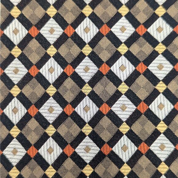 Vintage Emilio Romano Mens Tie Silk Geometric Metallic Black Silver Copper Gold - Picture 2 of 8